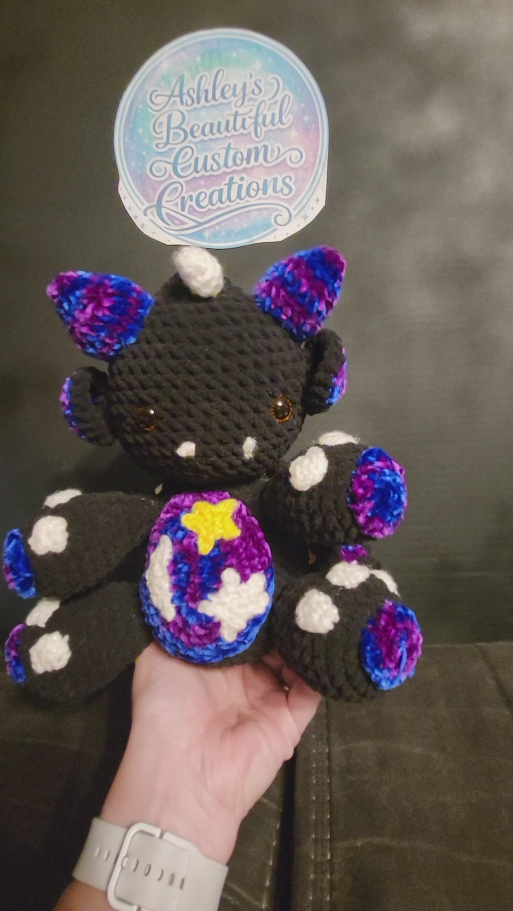 Moon and Stars crochet dragon