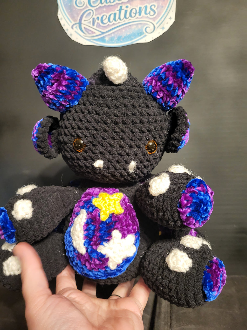 Moon and Stars crochet dragon